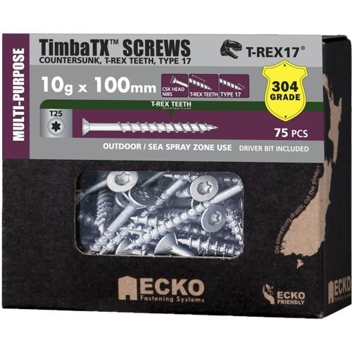 Ecko Timba TX TimbaTX Multi-Purpose Screws 10g-9 X 100mm Pack of 75 304