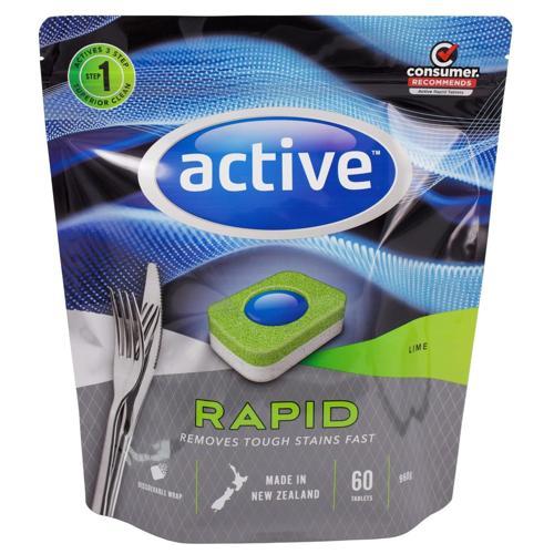 Active Rapid Dishwashing Tablets Lime With Baking Soda 60 Tablets Pack of 60
