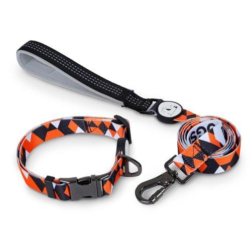 DOGSLIFE Dog Collar & Leash Medium Orange/Black/White DLDG82