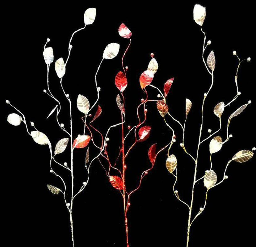 Artificial Leaf Spray w/Beads (Red)