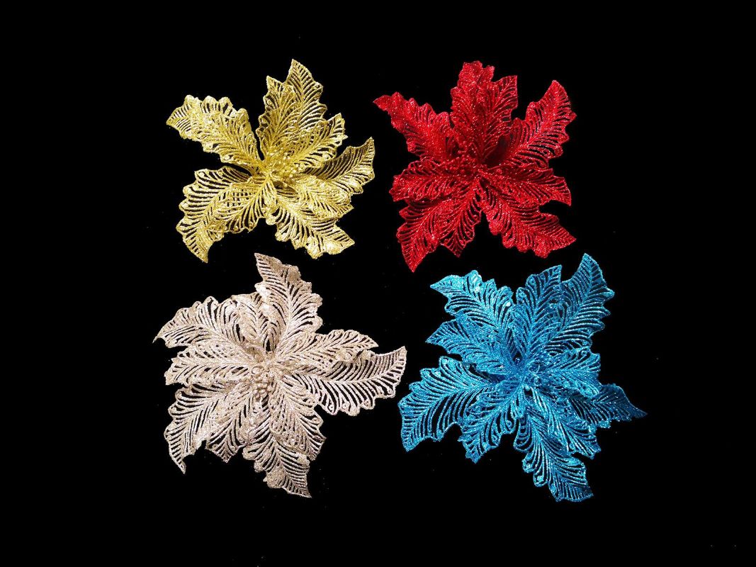 Glittered Poinsettia Head (Red)