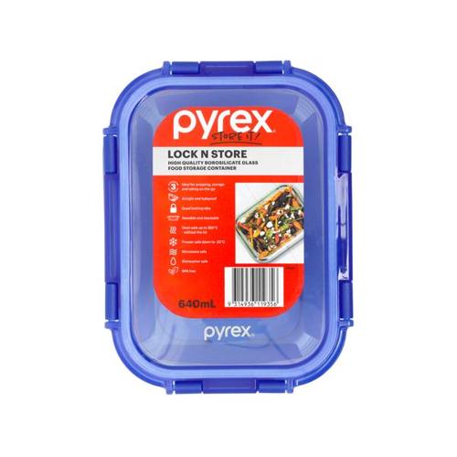 Pyrex Lock N Store Rectangle Container with Blue Lid 640ml