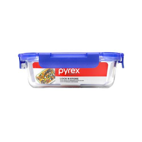 Pyrex Lock N Store Rectangle Container with Blue Lid 640ml