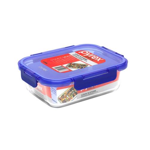 Pyrex Lock N Store Rectangle Container with Blue Lid 1.05L