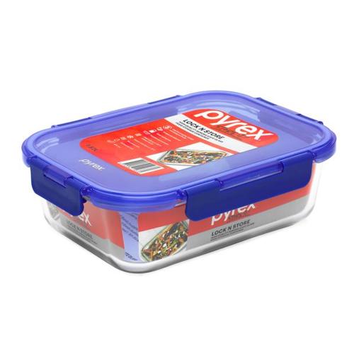 Pyrex Lock N Store Rectangle Container with Blue Lid 1.52L
