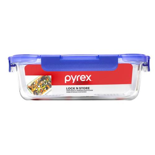 Pyrex Lock N Store Rectangle Container with Blue Lid 1.52L