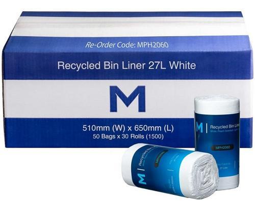 Bin Liner Recycled White 27L Pack of 50/Roll - Matthews