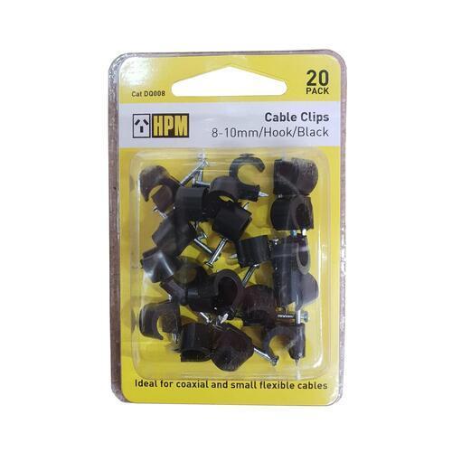 HPM Hook Cable Clips 8-10mm Black Pack of 20