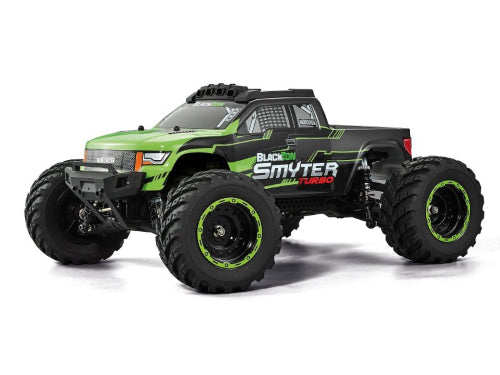 Bright green 1/12 EP Smyter MT Turbo RC truck, designed for thrilling off-road speed and control on various terrains.
