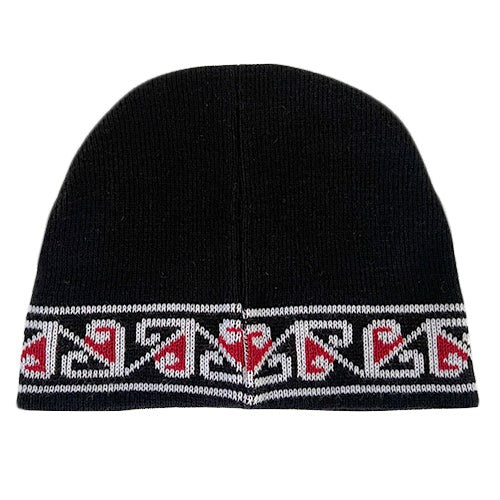 Elegant Maori Beanie - Tainui in black, red, and white wool, offering warmth and cultural style for every adult.