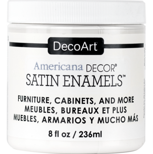 Decoart Americana Decor Satin Enamel Paint in Warm White, perfect for DIY projects with a durable satin finish and quick drying.