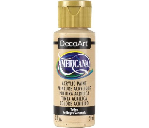 Decoart Americana Acrylic 2oz in warm Toffee shade, ideal for various surfaces with excellent coverage and matte finish.