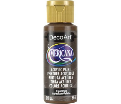 DecoArt Americana Acrylic 2oz in Asphaltum - rich, dark paint for artists with smooth application and durable matte finish.