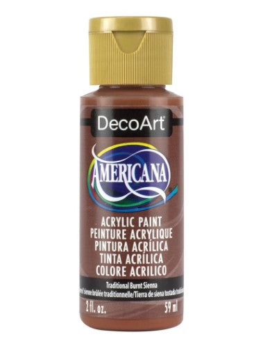 Decoart Americana Acrylic paint in Traditional Burnt Sienna, perfect for all crafting and artistic projects.