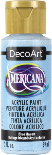 DecoArt Americana 2oz Blue Haven acrylic paint, vibrant blue for versatile use on multiple surfaces with matte finish.