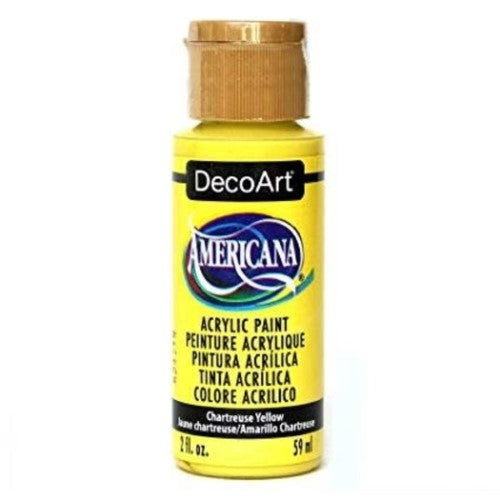 Decoart Americana Acrylic 2oz in Chartreuse Yellow, a vibrant, versatile paint ideal for various artistic projects.