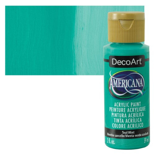 Decoart Americana Acrylic in Teal Mint, a versatile 2oz paint for vibrant art projects and crafts.