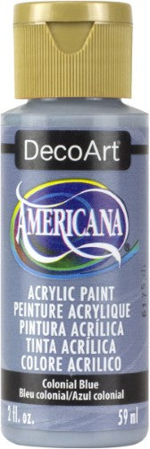 Decoart Americana 2oz acrylic paint in COLONIAL BLUE, perfect for vibrant artworks and DIY projects.