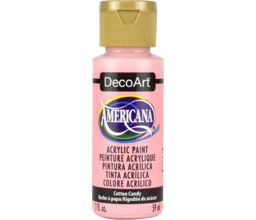 2oz tube of DecoArt Americana Acrylic paint in Cotton Candy, vibrant, quick-drying, perfect for various surfaces.