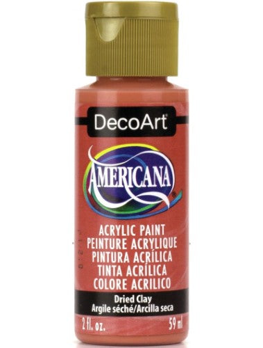Decoart Americana Acrylic 2oz Dried Clay: vibrant, water-based paint ideal for various surfaces with a durable matte finish.