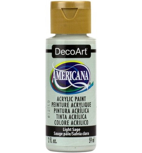 Decoart Americana Acrylic 2oz in Light Sage, ideal for vibrant art projects with a matte finish and quick-drying formula.