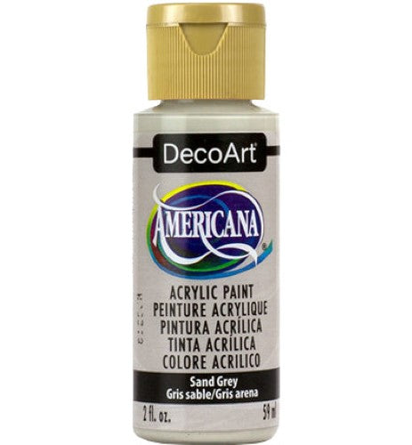 Decoart Americana Acrylic in Sand Grey, 2oz, versatile paint for crafts, DIY decor, and fine art with a durable matte finish.