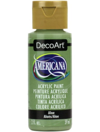 Decoart Americana Acrylic 2oz in ALOE, a versatile matte paint perfect for artists, offering excellent coverage and vibrant colors.