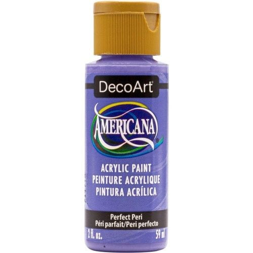 Vibrant 2oz Decoart Americana Acrylic paint in PERFECT PERI, perfect for various art projects and surfaces.
