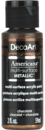 DecoArt Americana Multi-Surface Metallic Paint in rich Chocolate for elegant DIY projects, suitable for various surfaces.