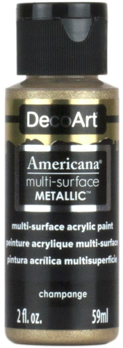 Decoart Americana Metallic Paint in Champagne, 2oz bottle, perfect for versatile crafting on multiple surfaces.