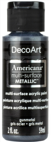 Decoart Americana Gun Metal metallic paint in 59ml, perfect for versatile DIY projects with a satin finish.