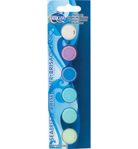 Decoart Americana Sea Breeze Paints Set of 6 pots in vibrant ocean-inspired colors, ideal for diverse crafting projects.