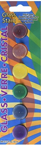Decoart Glass Stain Paints Set of 6 pots, perfect for vibrant, non-toxic glass and acrylic crafting projects.