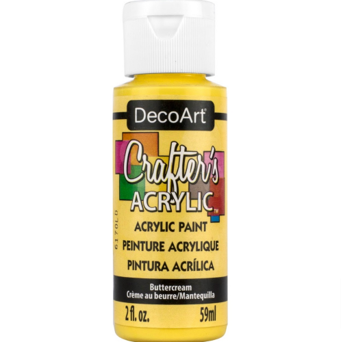 DecoArt Crafter's Acrylic Paint in Buttercream Yellow, 59ml, ideal for smooth application on various surfaces.