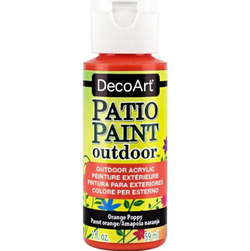 Vibrant 2oz Orange Poppy acrylic paint perfect for outdoor decor, offering durability and easy clean-up for creative projects.