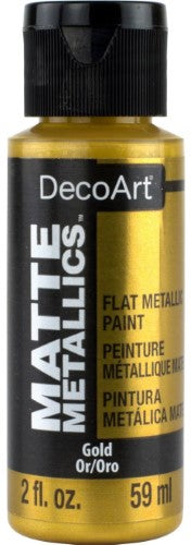 Decoart Matte Metallic Paint in GOLD, 59ml, ideal for DIY projects, offering a luxurious matte metallic finish.