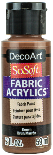 Decoart Sosoft Fabric Paint in rich brown, 59ml, ideal for vibrant, soft, and durable fabric designs.