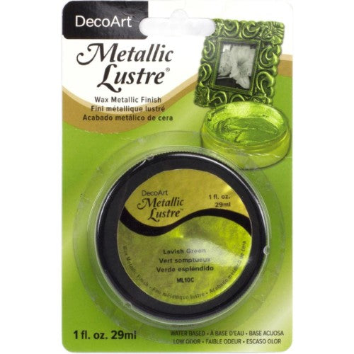 Decoart Metallic Lustre Waxes in Lavish Green, a vibrant 1oz wax for elegant craft projects with a stunning shine.