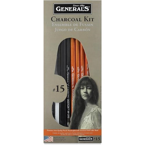 General's Original Charcoal Drawing Kit with 13 essential pieces for sketching, shading, and fine detail art.
