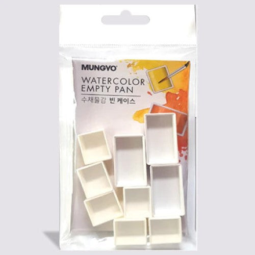 Mungyo assorted empty watercolor pans for customizable palettes, ideal for artists to mix and create unique colors.