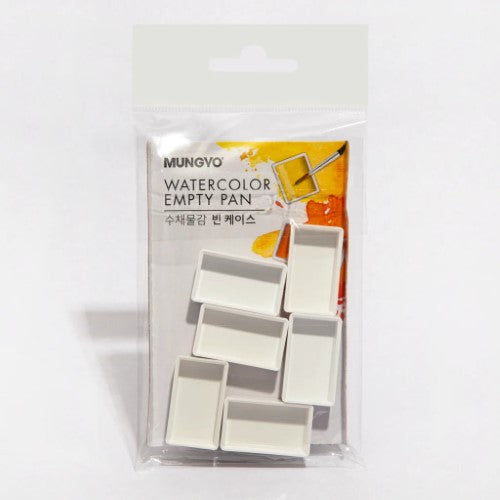 Mungyo Empty Full Pans Set of 6 for customizable watercolor palettes, ideal for artists to mix and create.