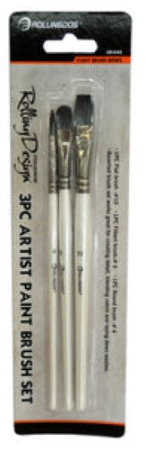 Artist Paint Brush Set with 3 versatile brushes for acrylic, watercolor, and oil painting; ergonomic and portable design.