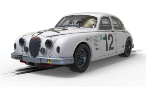 Scalextric Jaguar Mk1 Goodwood '21 slot car featuring authentic details and vibrant colors for thrilling racing experiences.