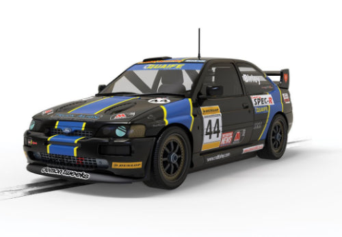 Scalextric Ford Escort Cosworth WRC Birley slot car, 1:32 scale, vibrant colors, perfect for racing and collecting.
