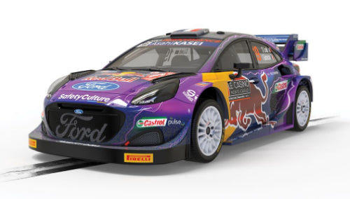 Scalextric WRC Ford Puma R1 Loeb slot car, designed for high-speed rally racing, detailed and powerful for thrilling action.