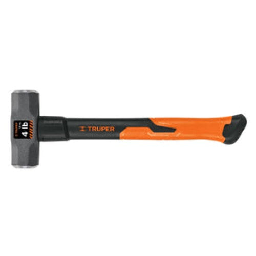 4lb Truper Sledge Hammer with fibreglass handle for heavy-duty demolition, featuring a forged steel head and shock-absorbing grip.