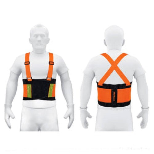 Extra Large support belt for waist sizes 44-48 inches with high visibility tape and lumbar support for safety and comfort.