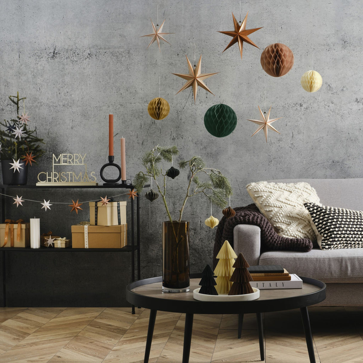 Merry Christmas Sign - Cosy Copper Gold Metal (36cm)