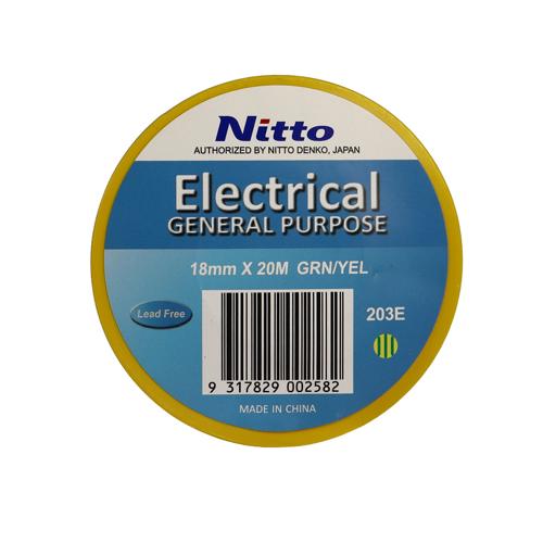 Nitto 203E Electrical Tape 18mm x 20m Strpped Yellow/Green - Pack of 10 Rolls