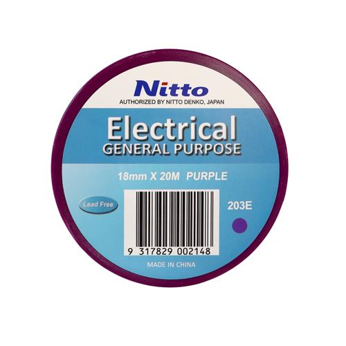 Nitto 203E Electrical Tape 18mm x 20m Purple - Pack of 10 Rolls